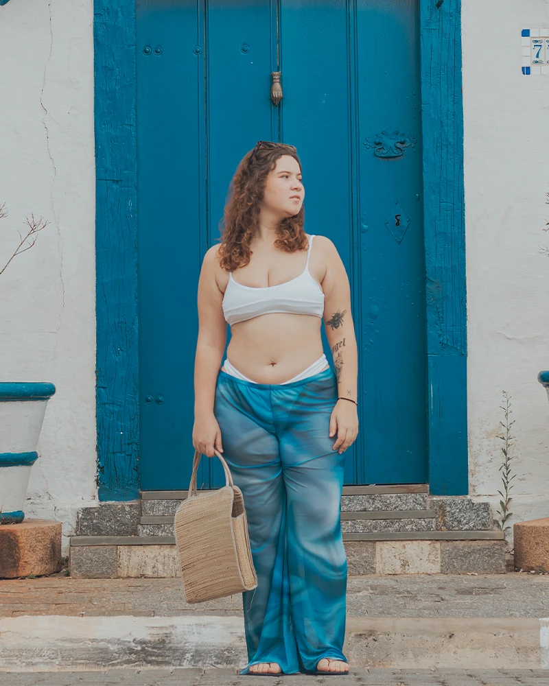 Saída de Praia Calça Pantalona Tie Dye Azul Marina