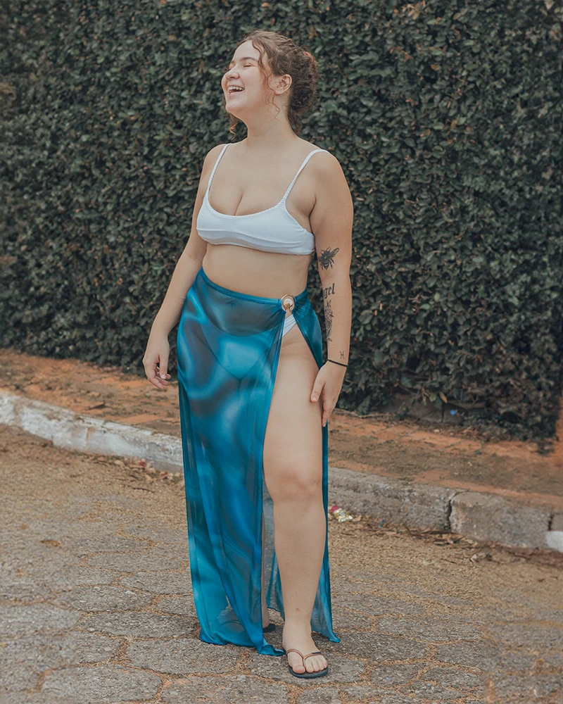 Saída de Praia Saia Longa Com Fenda Tie Dye Azul Marina